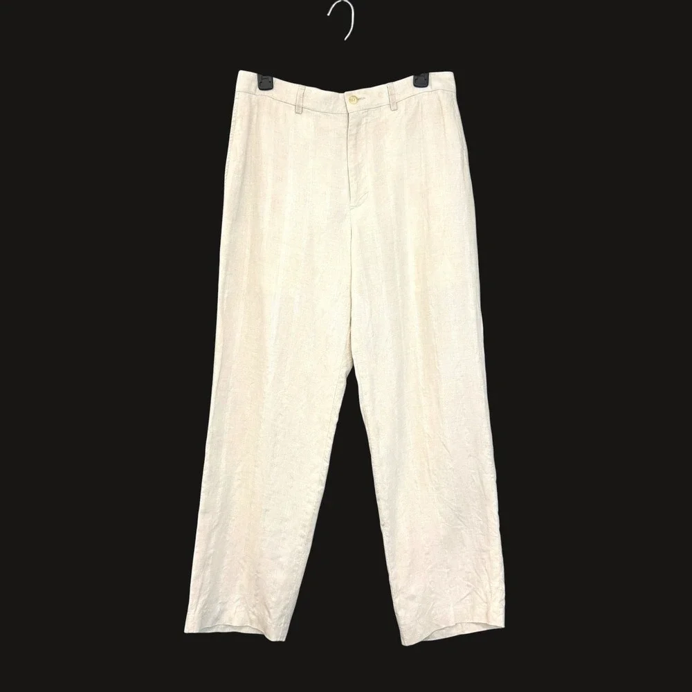 Cubavera Linen Pants 30x30 Khaki Beige Flat Front Relaxed Straight Leg Summer